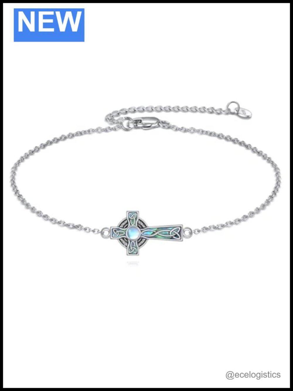 925 Sterling Silver Celtic Cross Charm Bracelet Adjustable Women's
